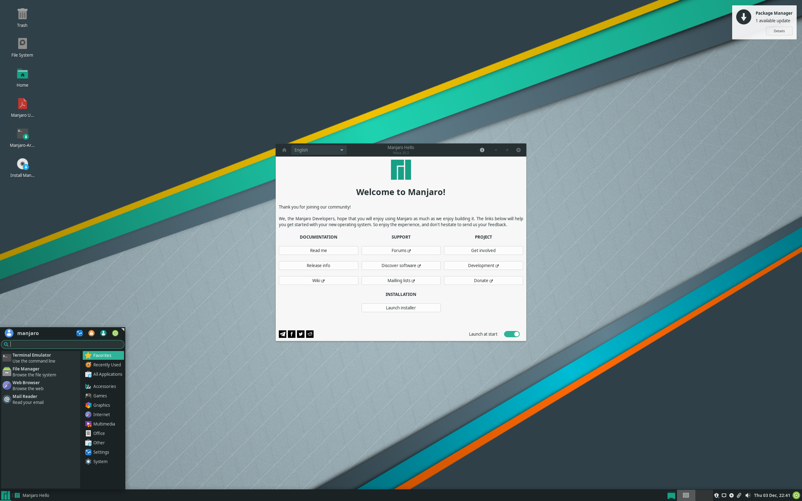 Manjaro 20.2 with the Xfce desktop.